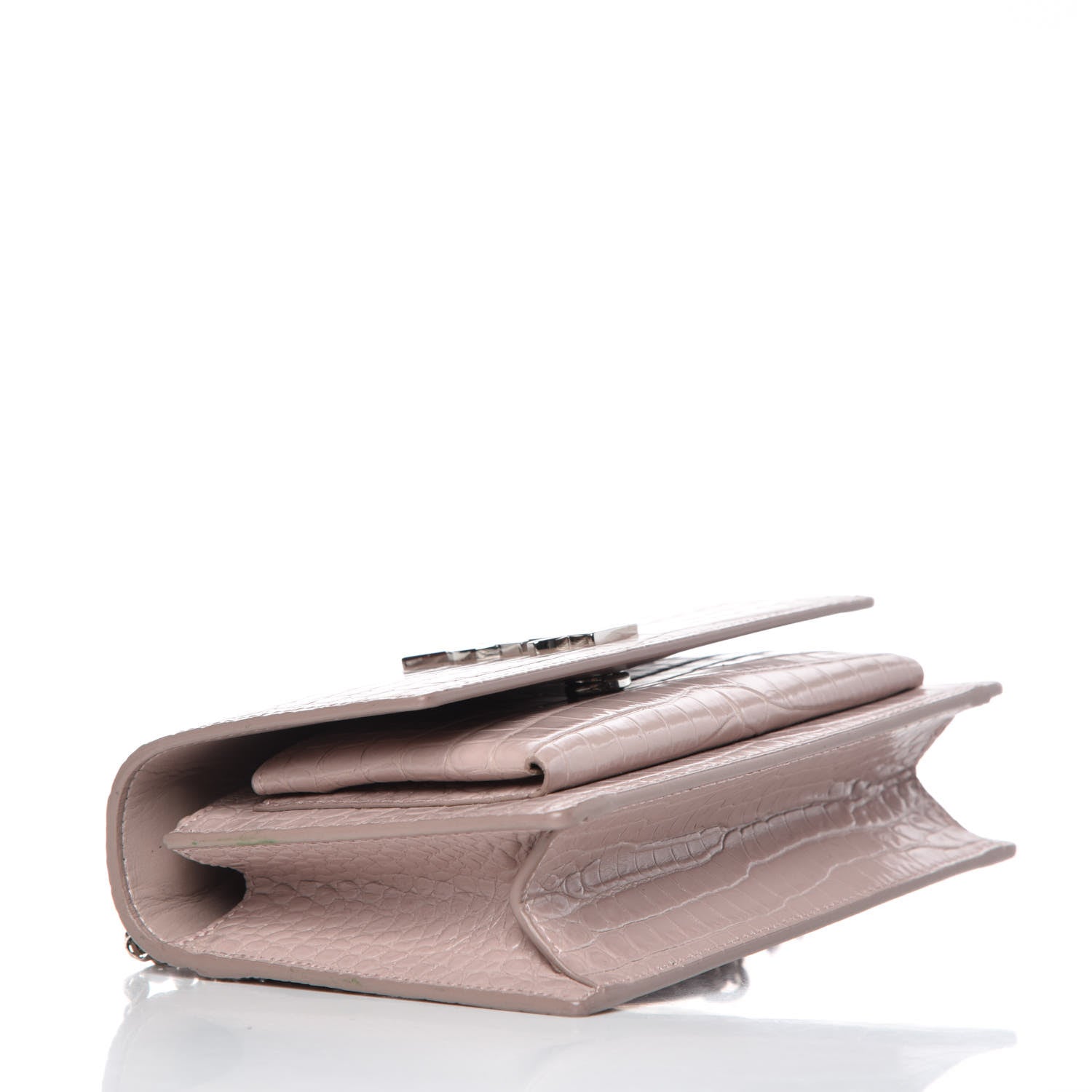 Saint Laurent Calfskin Crocodile Embossed Monogram Sunset Chain Wallet Rose Antic 4 of 9