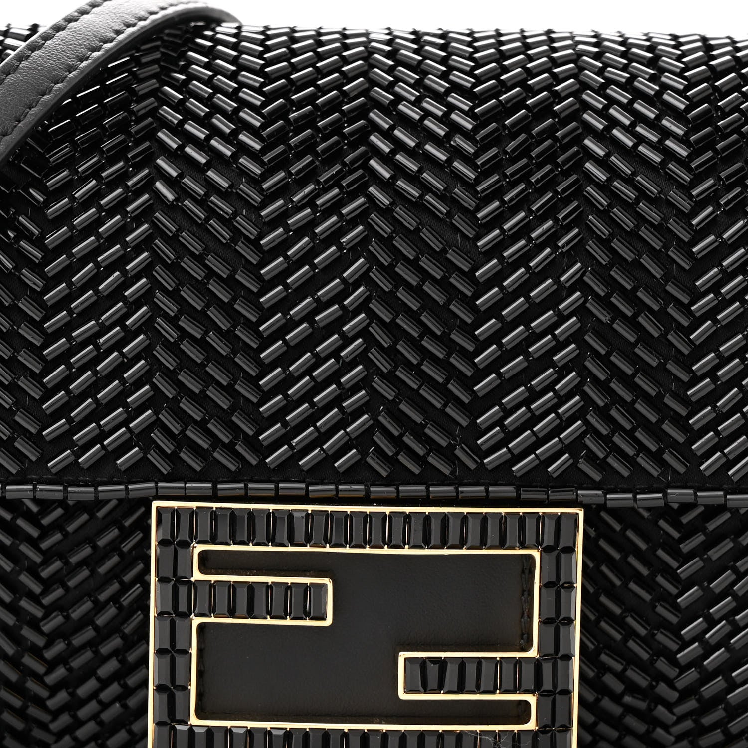Fendi Enamel Nappa Beaded Woven Mini Baguette Black 8 of 10