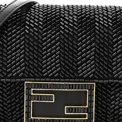 Fendi Enamel Nappa Beaded Woven Mini Baguette Black 8 of 10