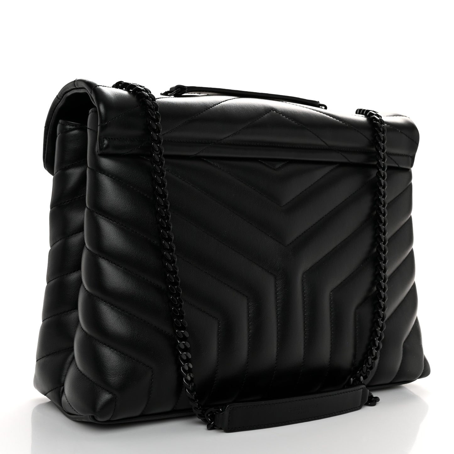 Calfskin Y Quilted Monogram Monochrome Medium Loulou Chain Satchel Black