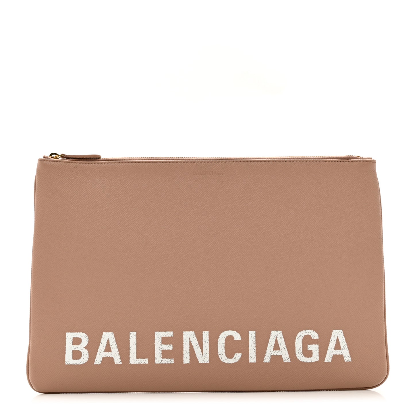 Calfskin Logo Large Ville Zip Pouch Beige