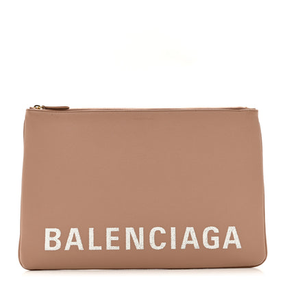 Balenciaga Calfskin Logo Large Ville Zip Pouch Beige 1 of 6