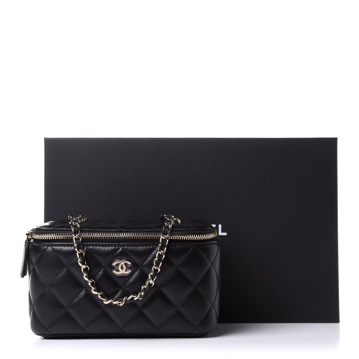 Lambskin Quilted Small Vanity Case With Chain Black