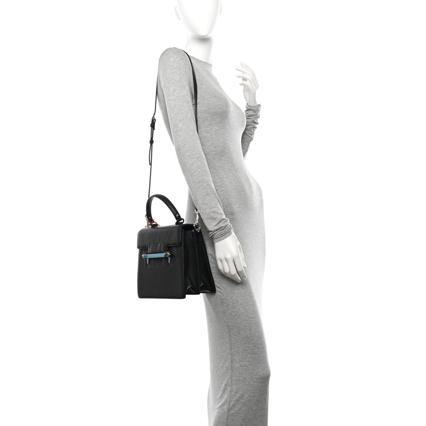 Grainy Calfskin Embossed VLTN Uptown Top Handle Bag Black