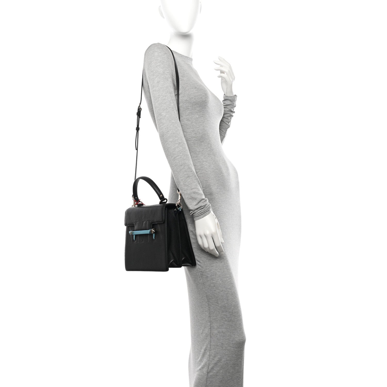 Valentino Garavani Grainy Calfskin Embossed VLTN Uptown Top Handle Bag Black 2 of 10