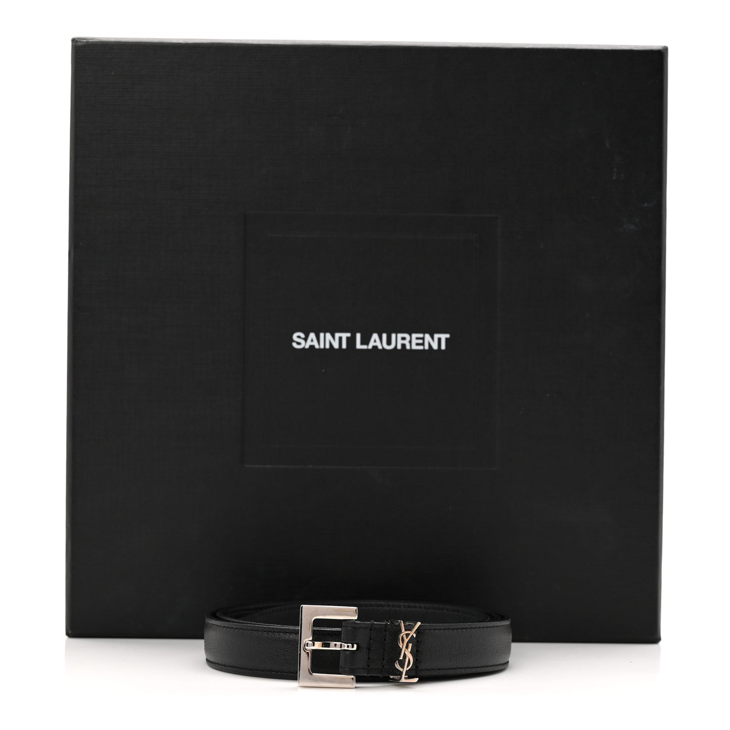 Grained Calfskin Monogram Cassandre Extra Thin Square Buckle Belt 80 32 Black