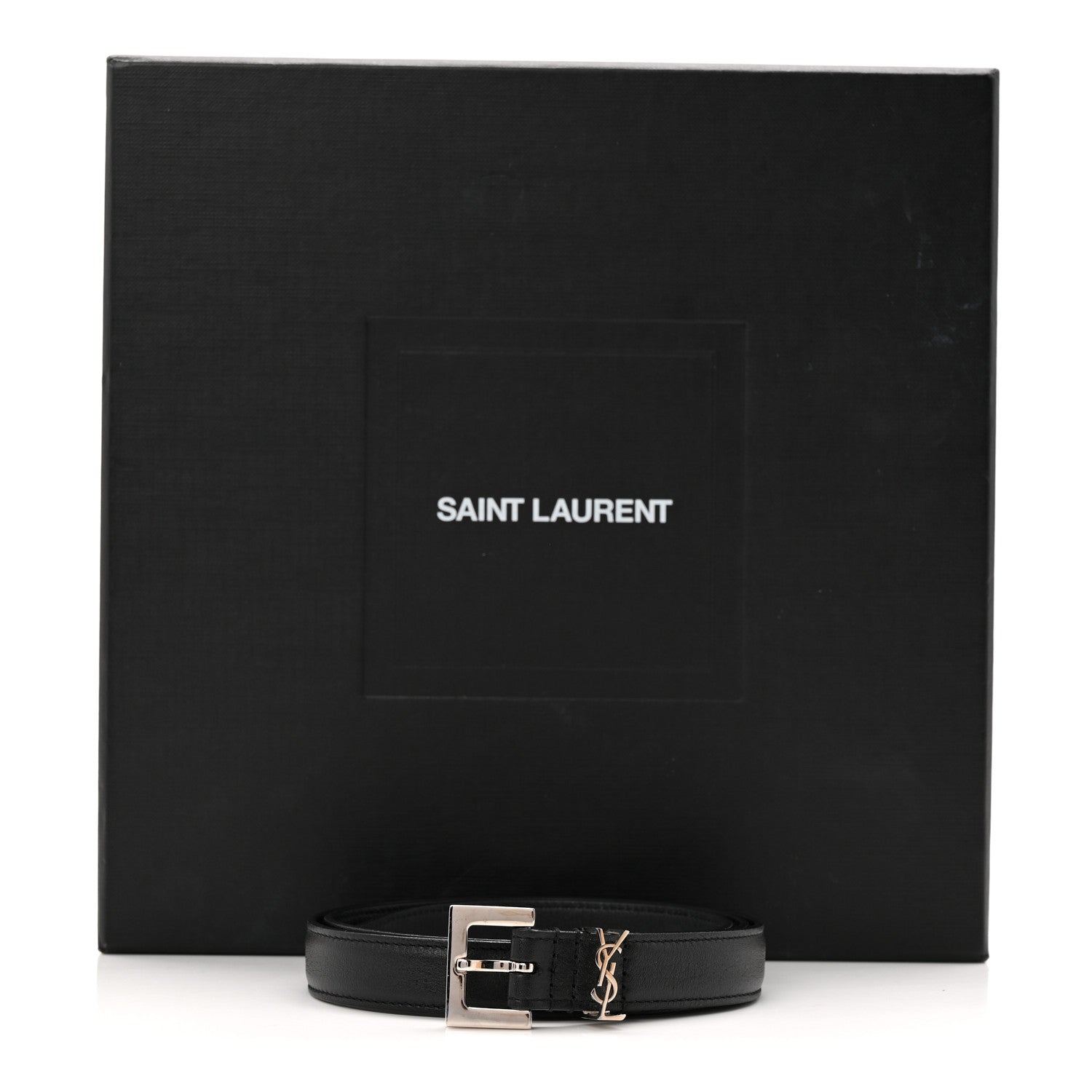 Saint Laurent Grained Calfskin Monogram Cassandre Extra Thin Square Buckle Belt 80 32 Black 6 of 6