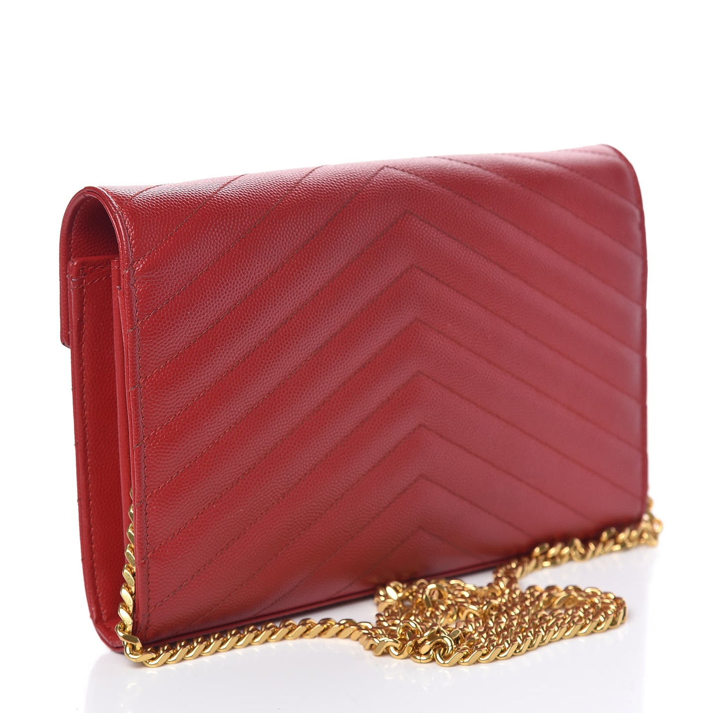 Grain De Poudre Matelasse Chevron Monogram Chain Wallet New Red