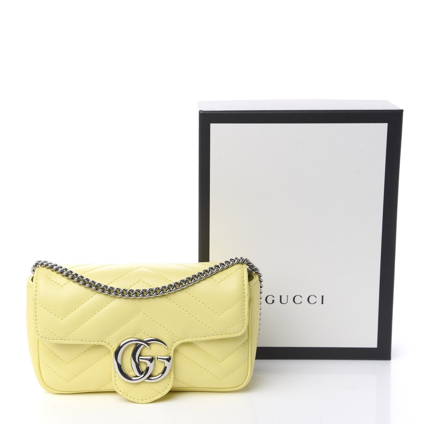 Calfskin Matelasse Super Mini GG Marmont Shoulder Bag Banana