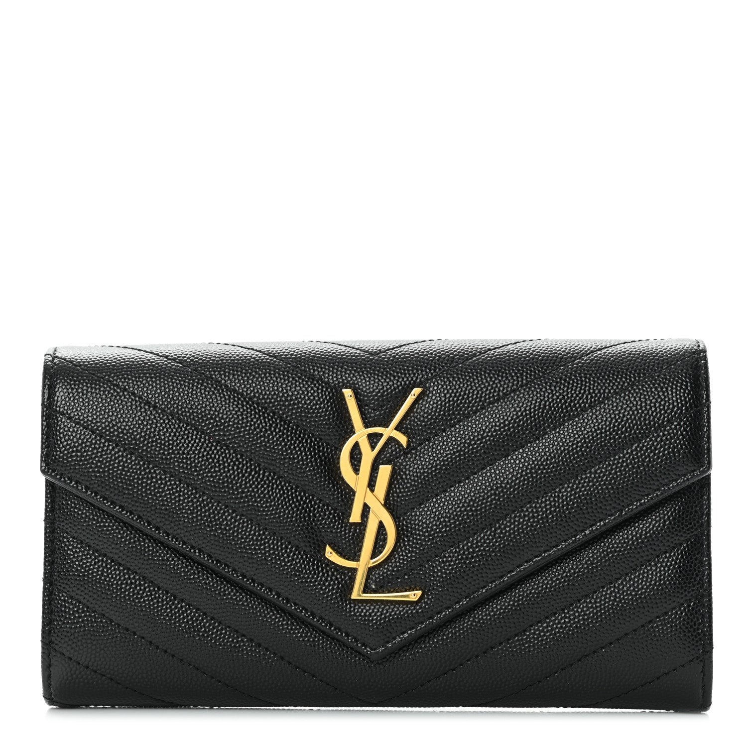 Saint Laurent Grain De Poudre Matelasse Chevron Monogram Flap Wallet Black 1 of 9