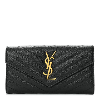 Saint Laurent Grain De Poudre Matelasse Chevron Monogram Flap Wallet Black 1 of 9