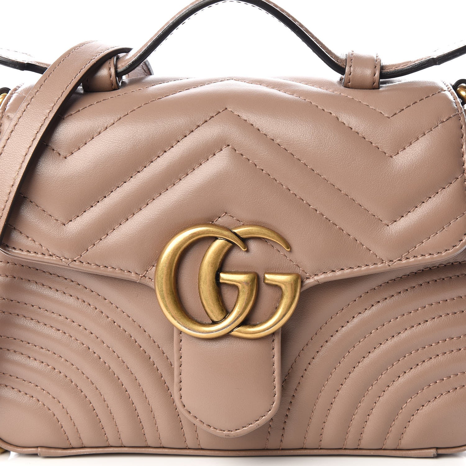 Gucci Calfskin Matelasse Mini GG Marmont Top Handle Shoulder Bag Porcelain Rose 8 of 9