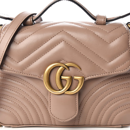 Gucci Calfskin Matelasse Mini GG Marmont Top Handle Shoulder Bag Porcelain Rose 8 of 9