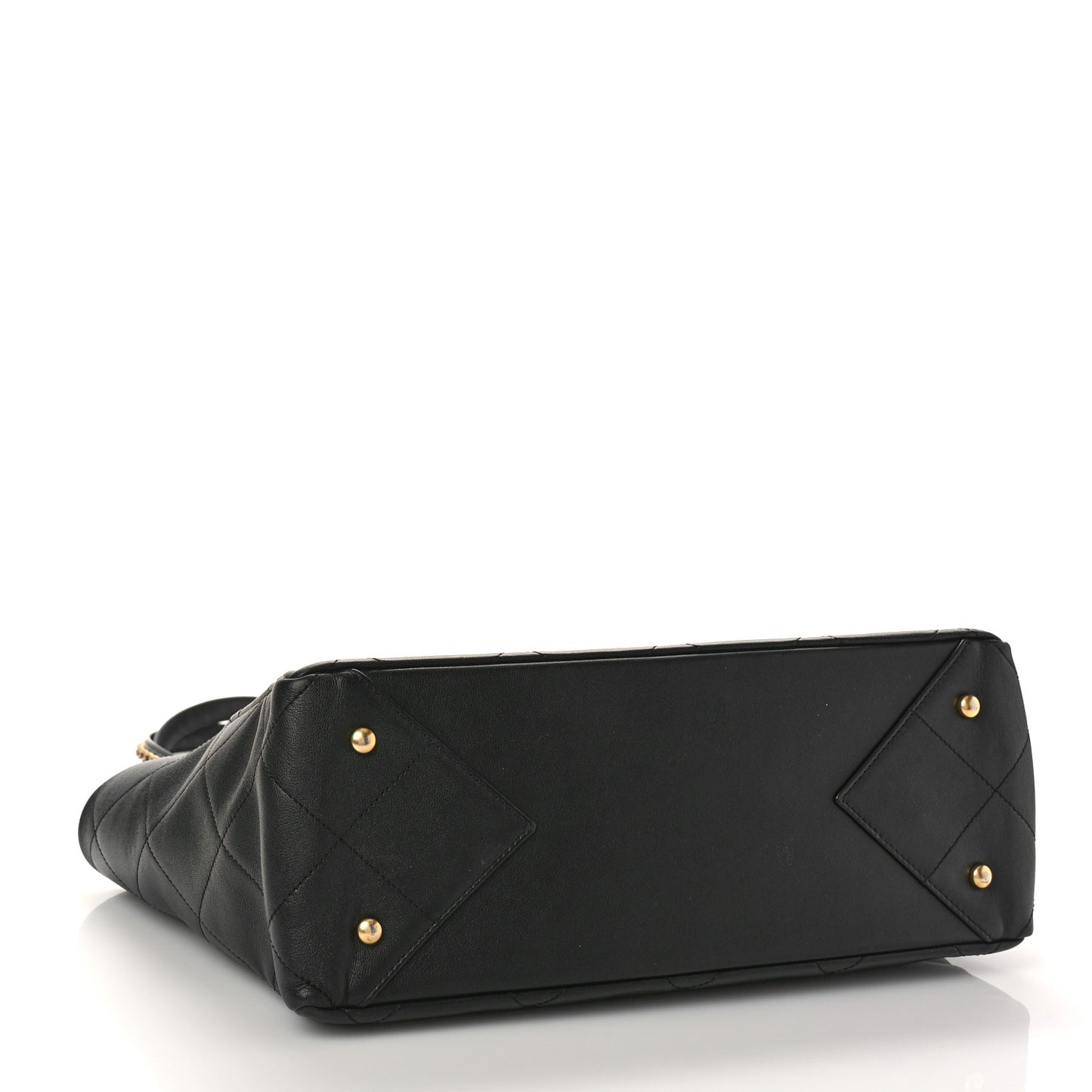 Calfskin Quilted Chain Shopping Tote Black