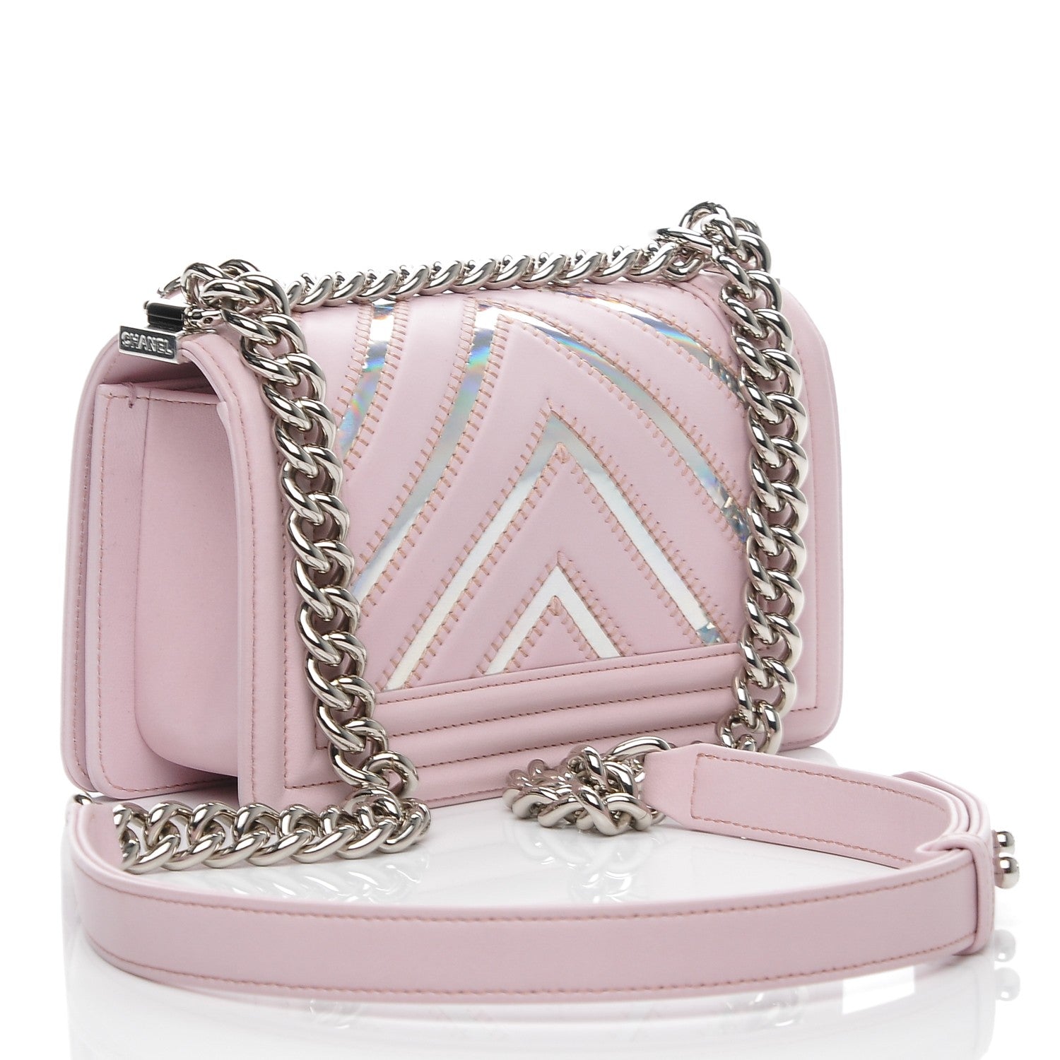 Chanel Lambskin Iridescent PVC Chevron Quilted Small Boy Flap Light Pink Silver 9 of 15