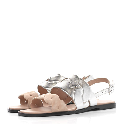 Hermes Metallic Nappa Chevre Velours Womens Grace Sandals 39 Gris Argente Beige 3 of 10