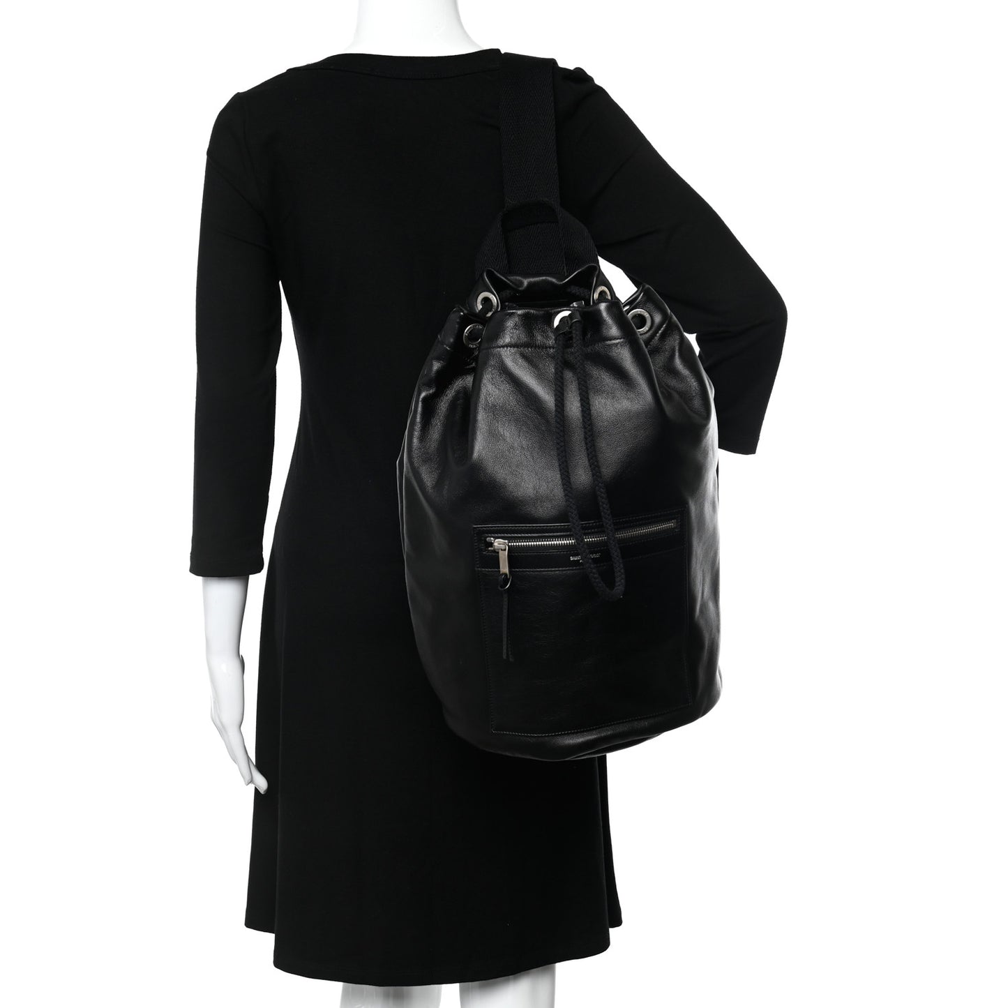 Smooth Calfskin City Sailor Drawstring Backpack Black