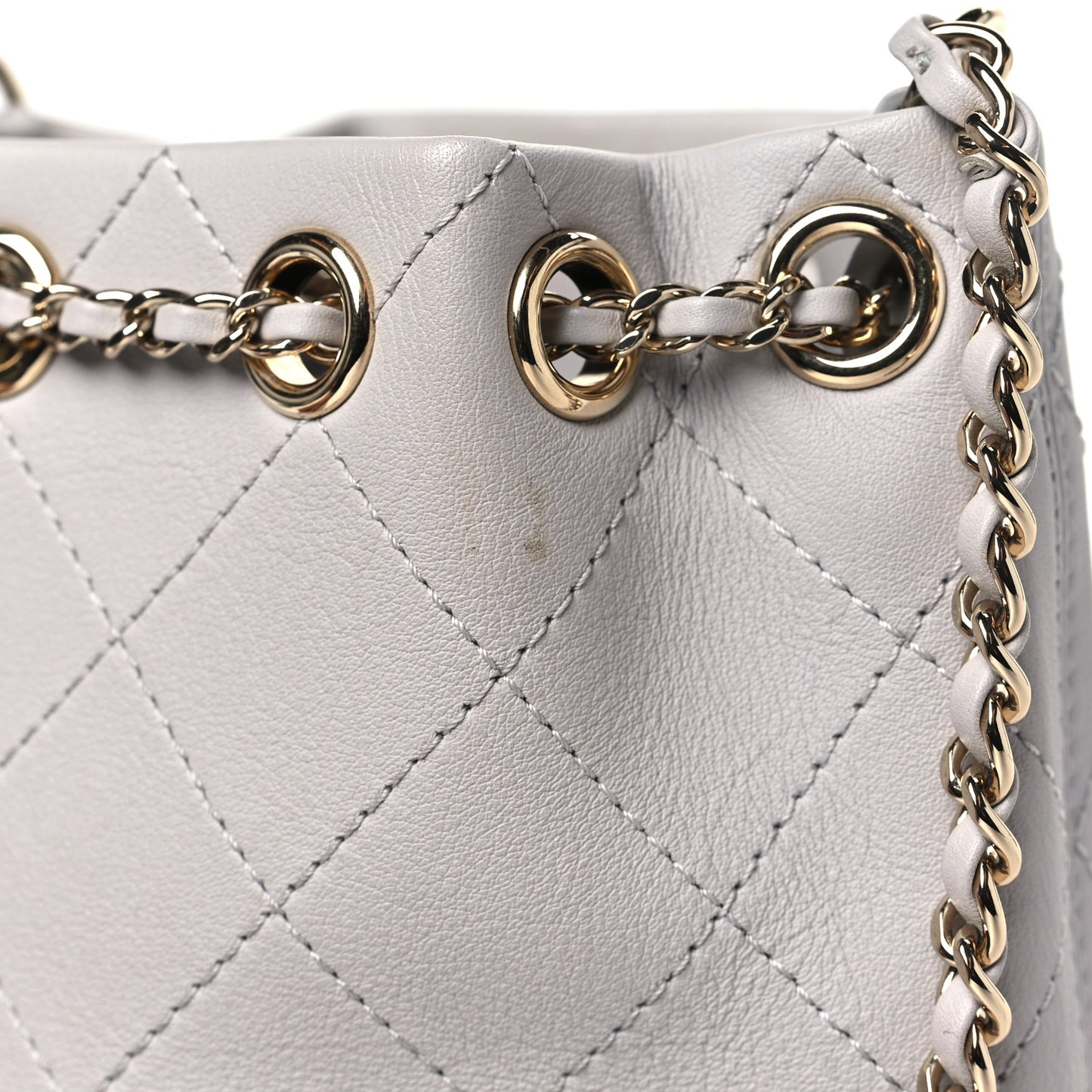 Calfskin Stitched Chain Bucket Bag Light Grey