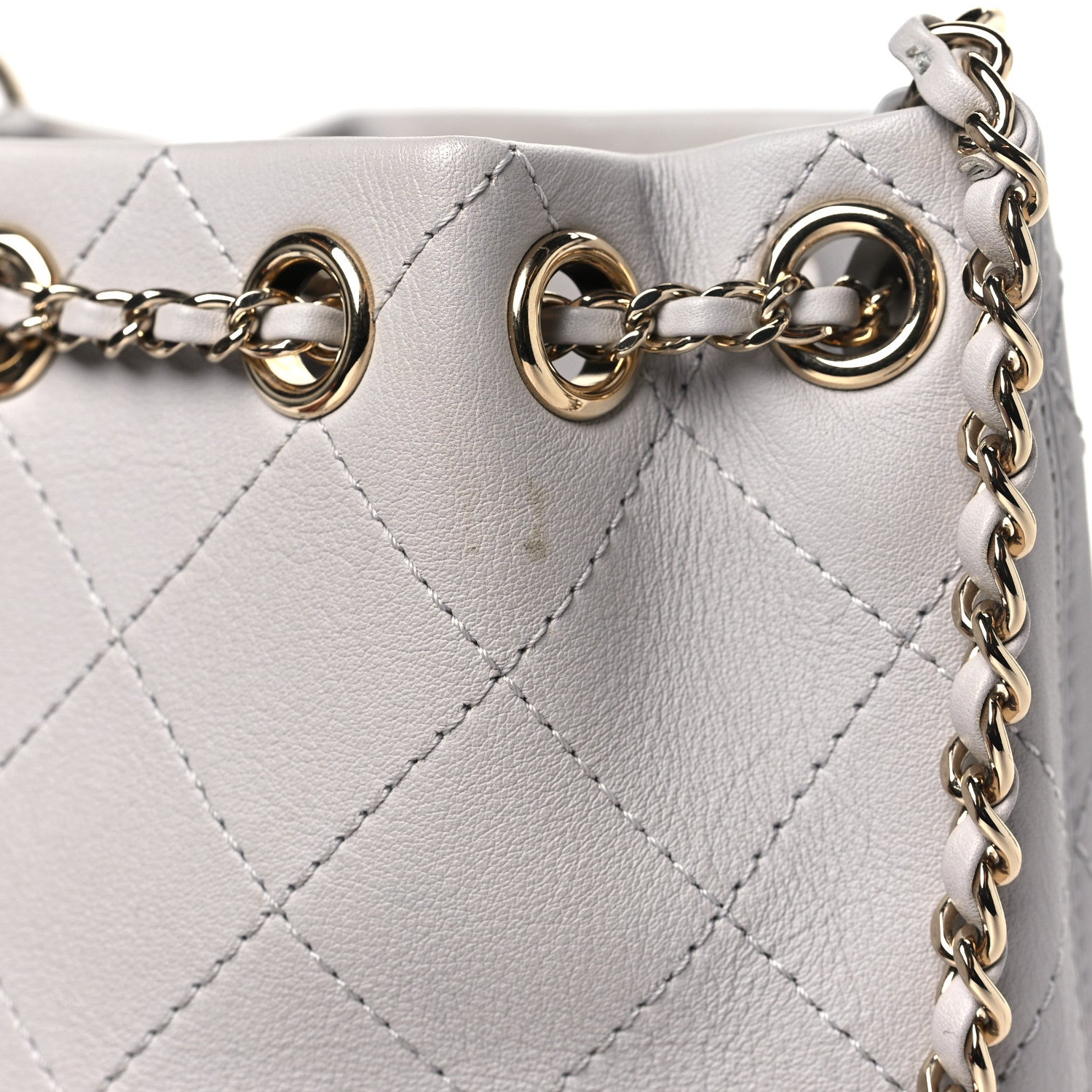 Chanel Calfskin Stitched Chain Bucket Bag Light Grey 12 of 12