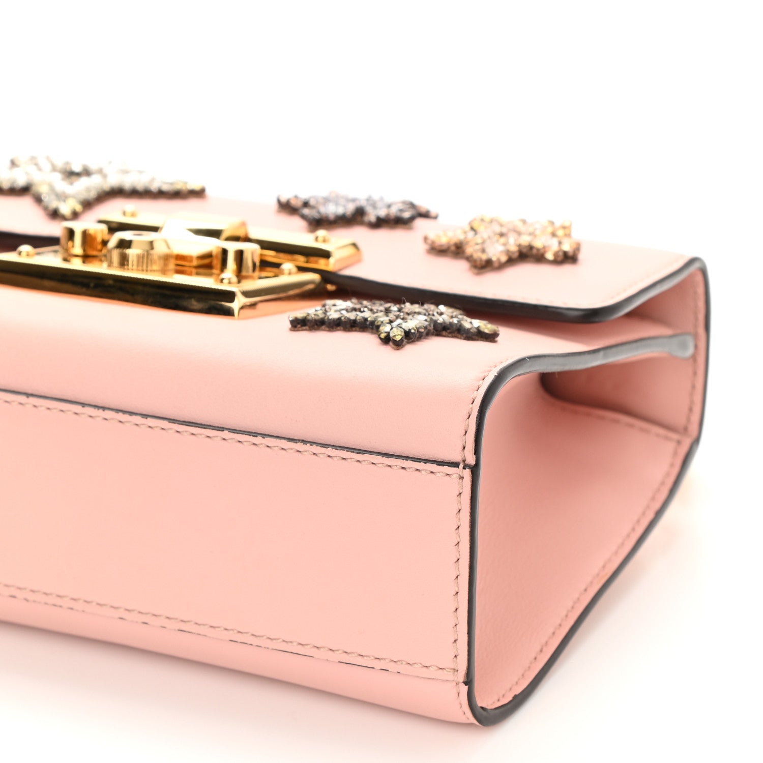 Gucci Calfskin Crystal Star Embroidered Small Padlock Shoulder Bag Perfect Pink Multicolor 8 of 8