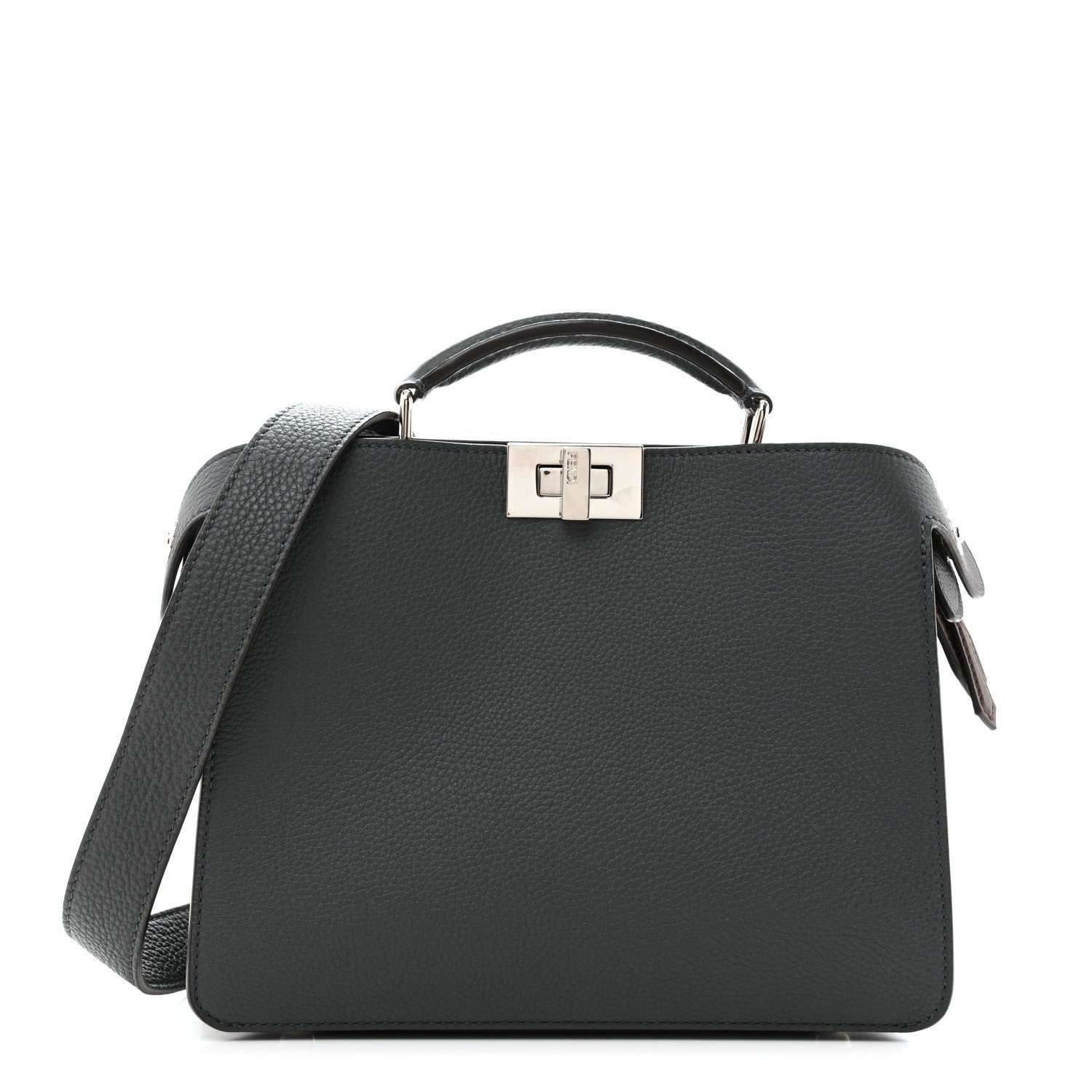 Fendi Cuoio Romano Vitello Cover Glazed Fabric Bi-Color FF 1974 Mini Peekaboo I SEE U Satchel Gray 1 of 10
