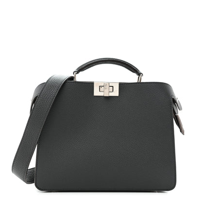Fendi Cuoio Romano Vitello Cover Glazed Fabric Bi-Color FF 1974 Mini Peekaboo I SEE U Satchel Gray 1 of 10