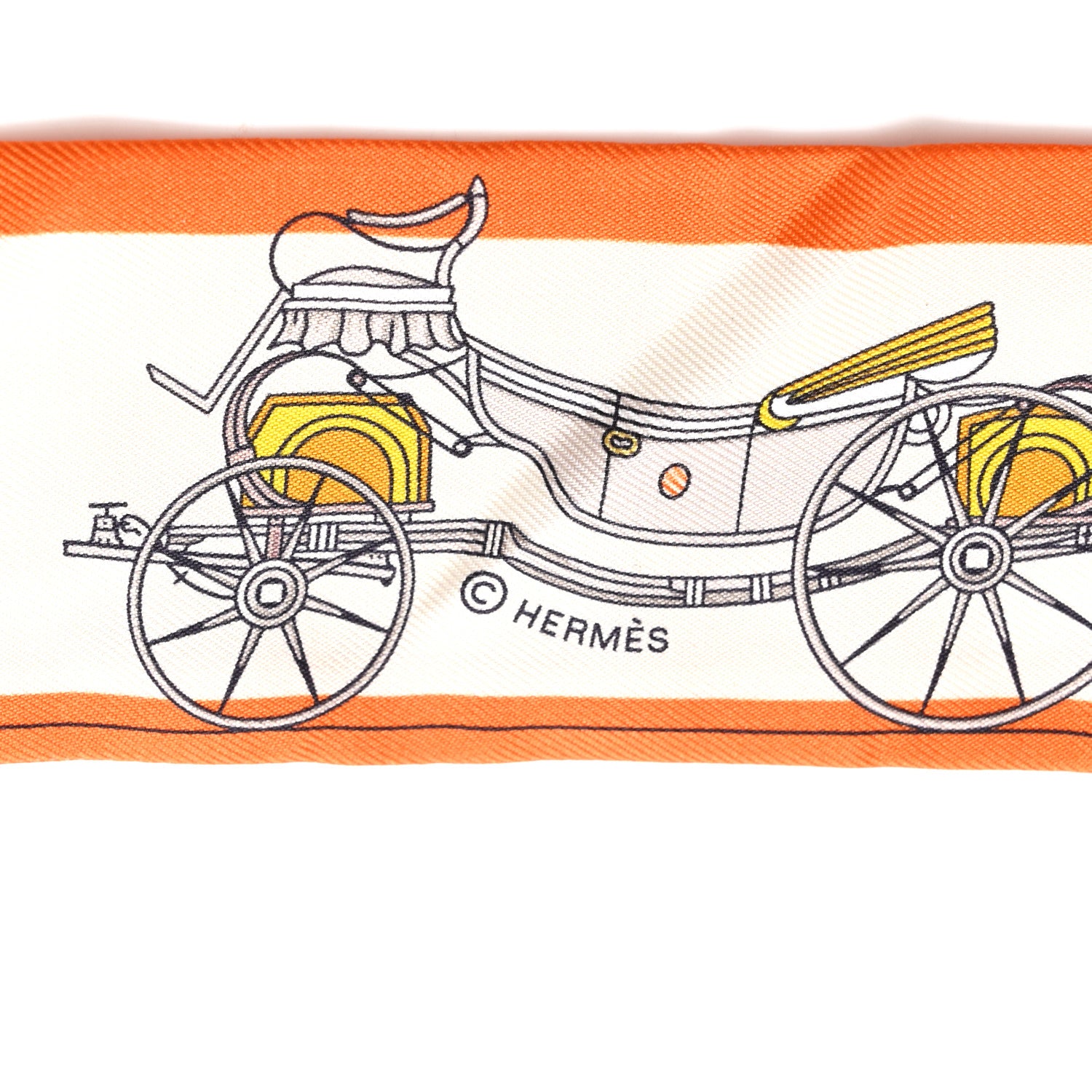 Hermes Silk Les Voitures Nouvelle Twilly Orange Beige Gris 3 of 4