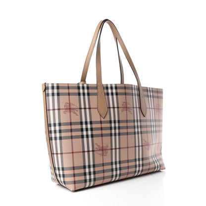 Burberry Grainy Calfskin Haymarket Check Medium Reversible Tote Camel 3 of 20