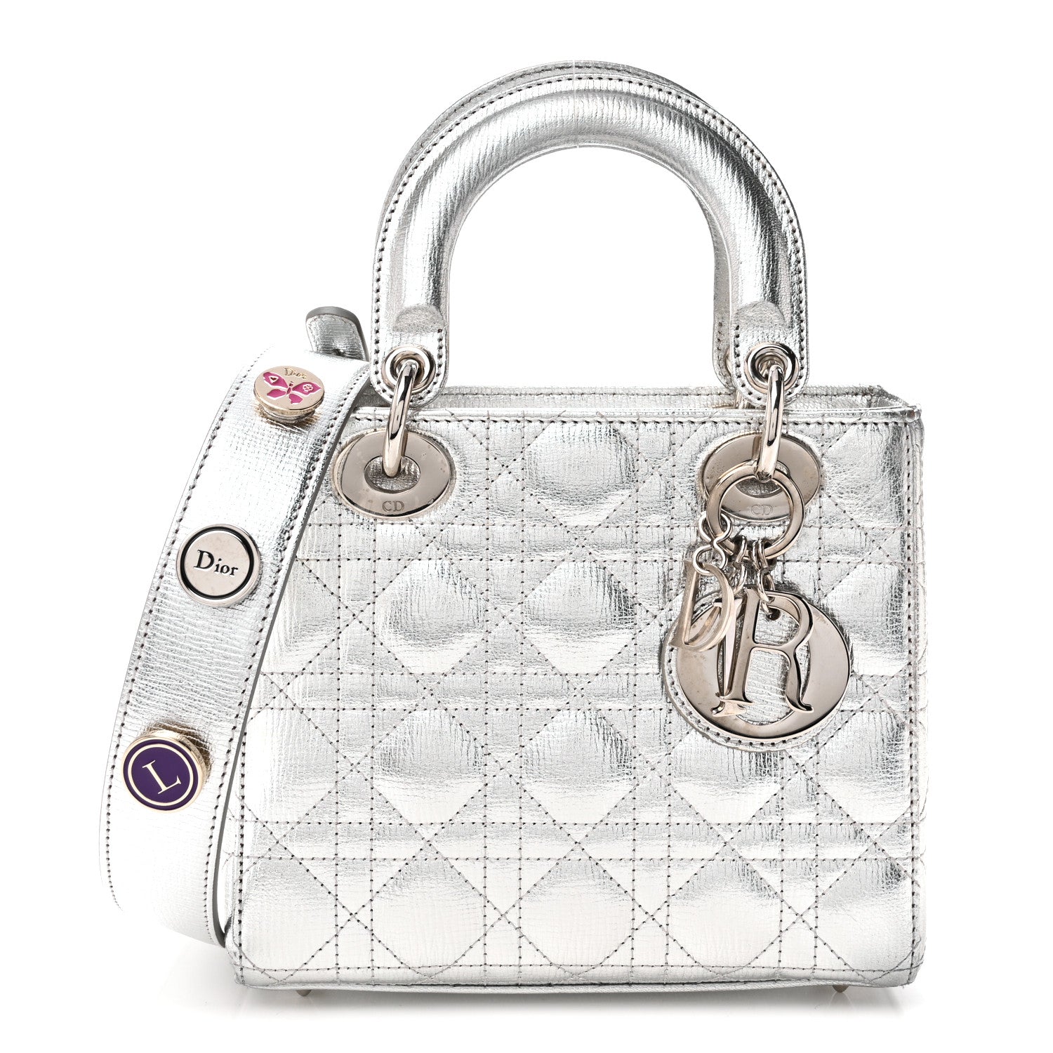 Christian Dior Metallic Grained Calfskin Cannage Small My ABCDior Lady Dior Silver 1 of 9