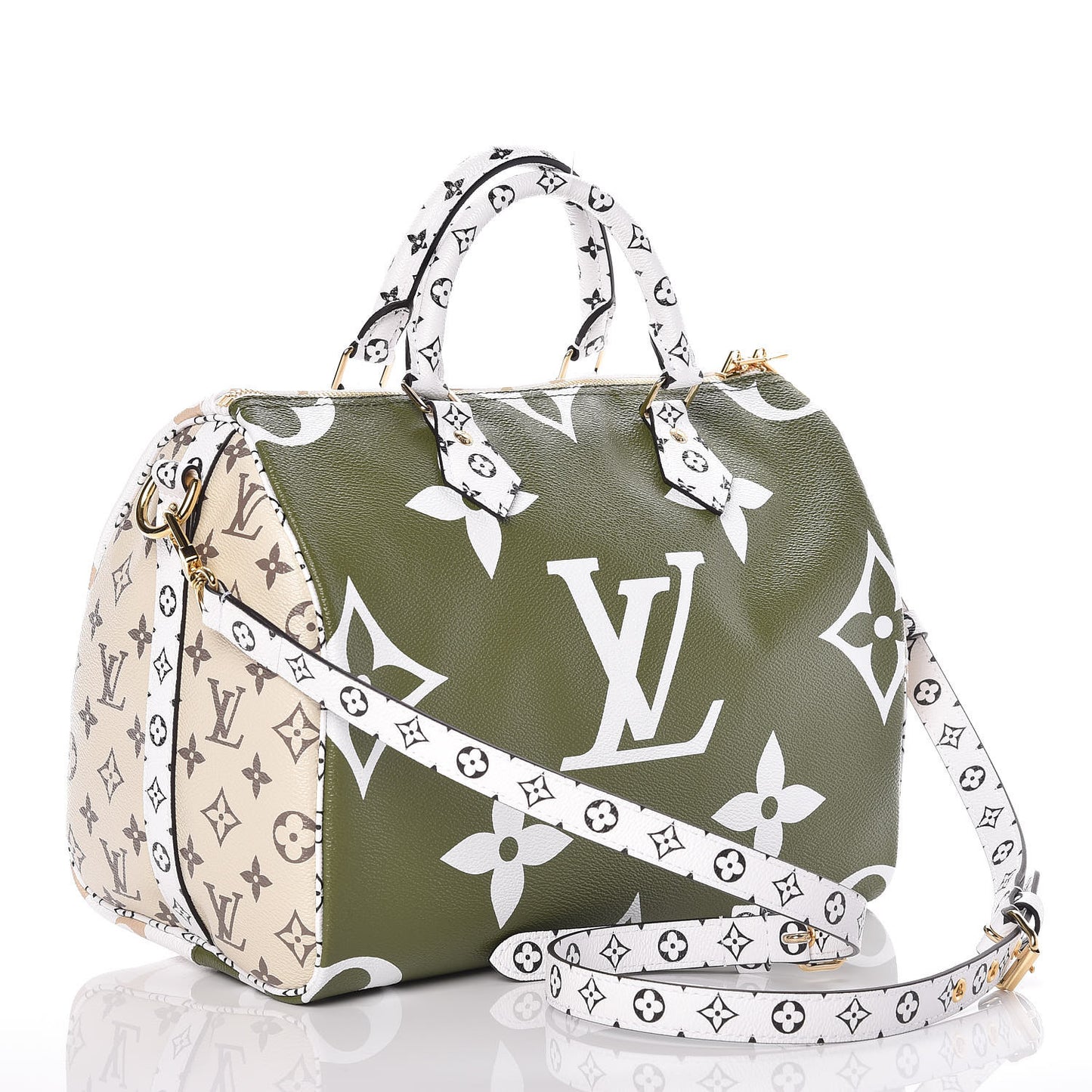 Monogram Giant Speedy Bandouliere 30 Kaki Beige