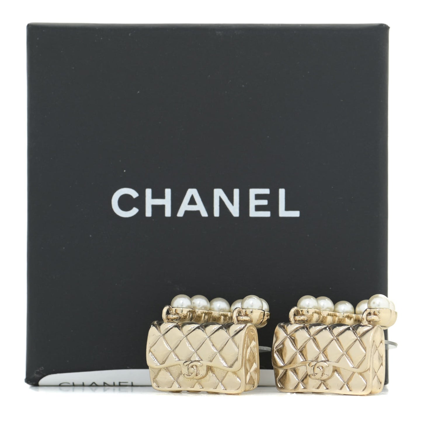 Pearl Quilted CC Flap Bag Earrings Gold