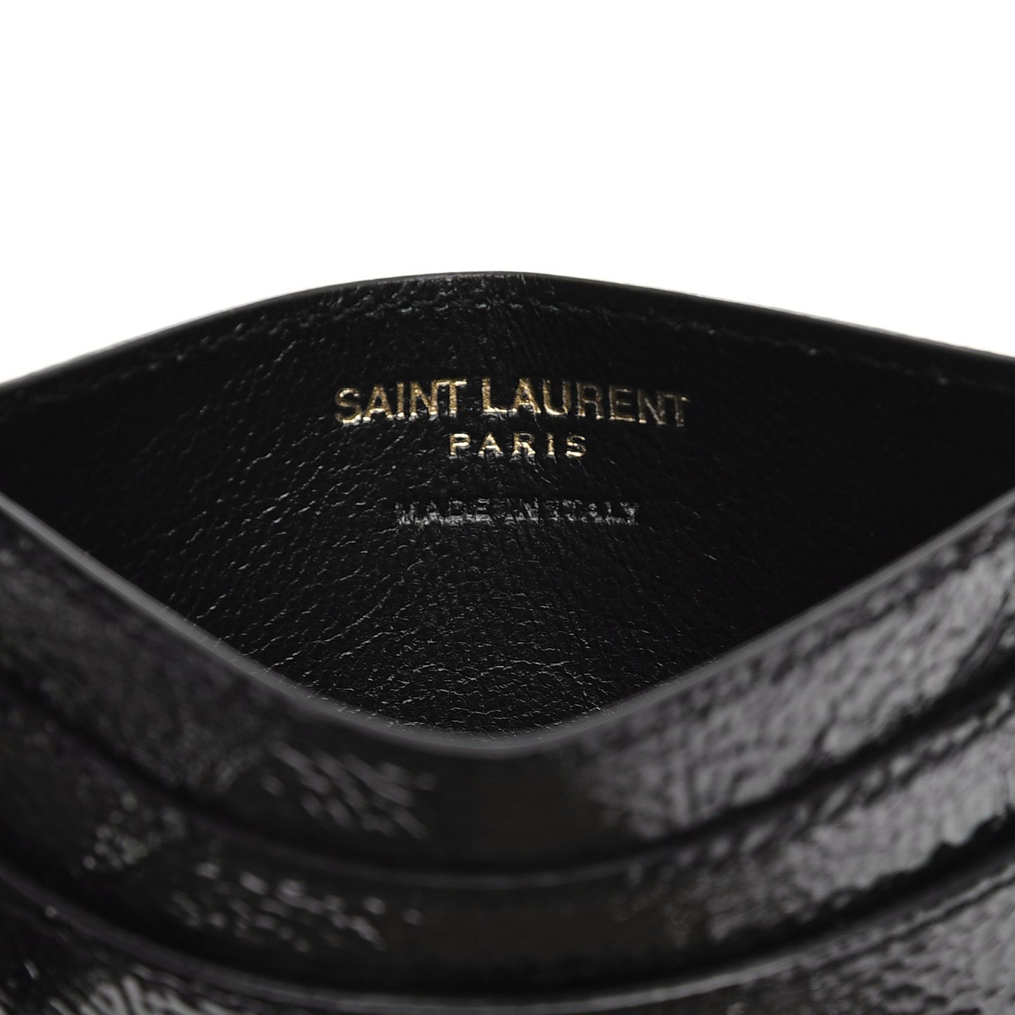 Textured Patent Monogram Credit Card Case Black
