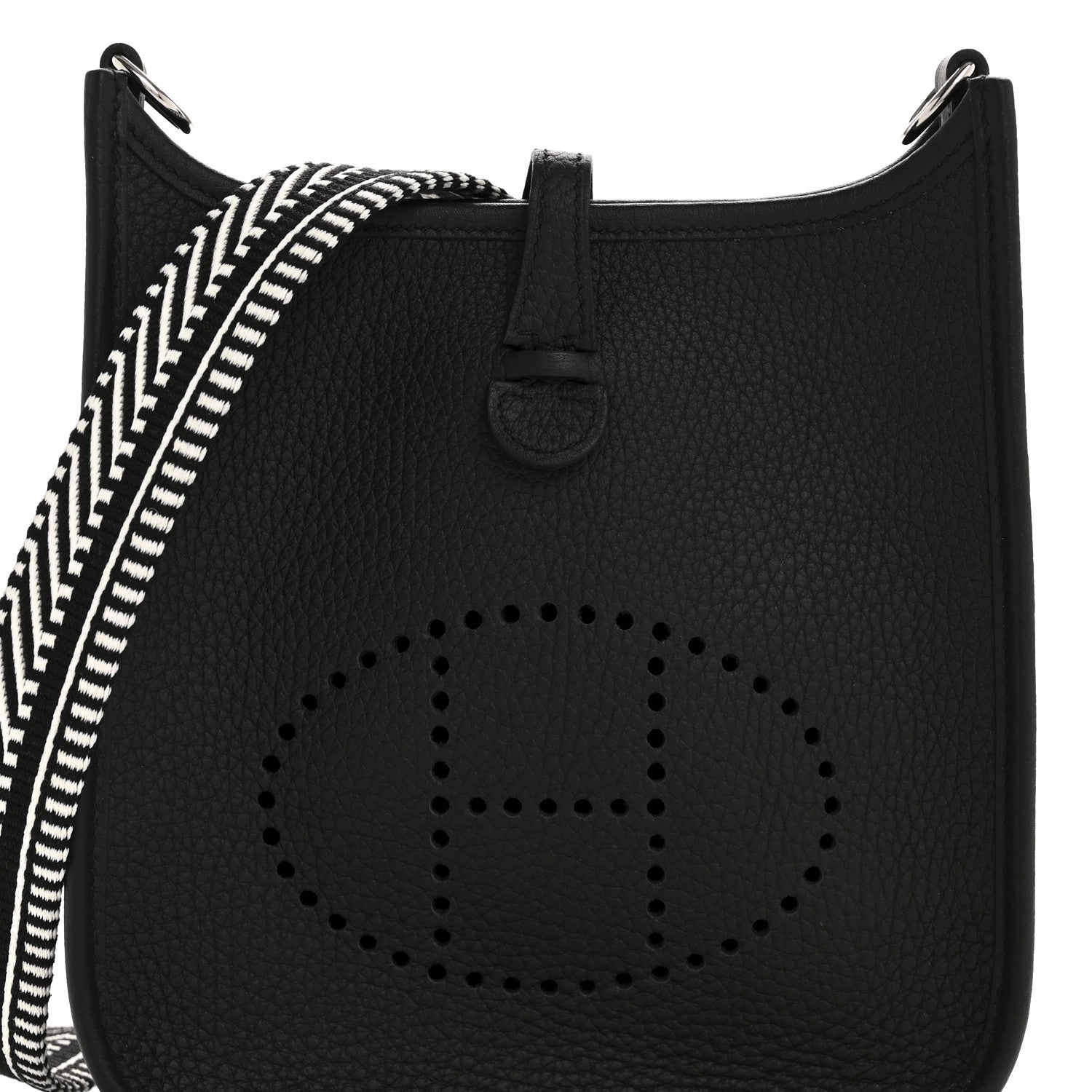 Hermes Taurillon Clemence Amazone Sangle Cavale Evelyne TPM Black White 8 of 11