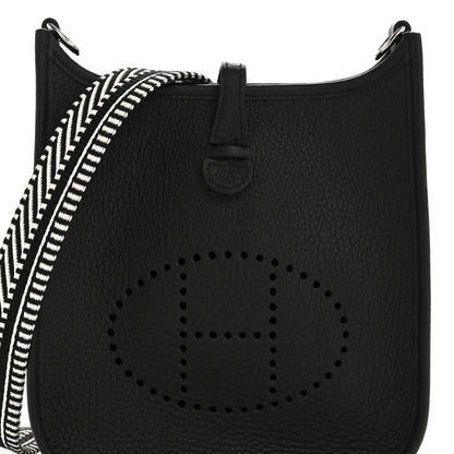 Hermes Taurillon Clemence Amazone Sangle Cavale Evelyne TPM Black White 8 of 11