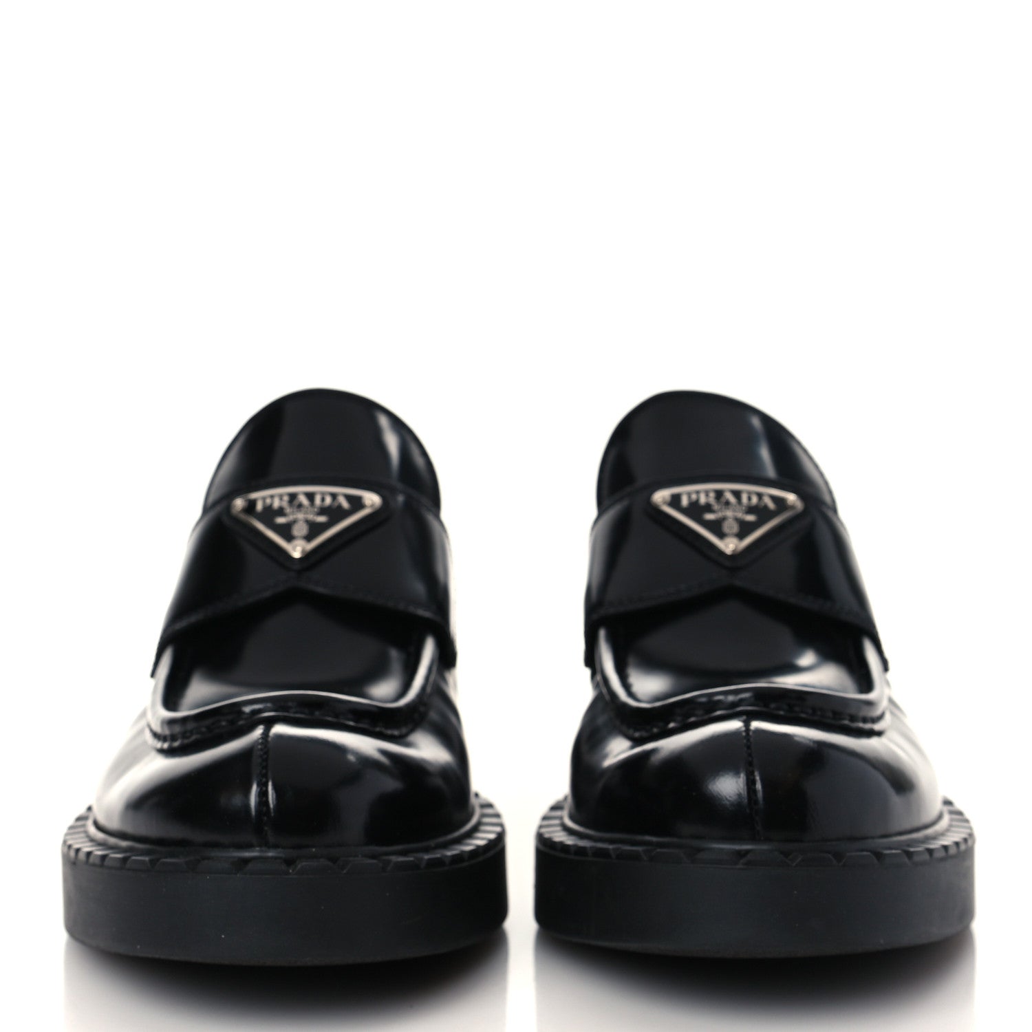 Prada Spazzolato Metal Triangle Logo 50mm Loafers 37 Black 2 of 9