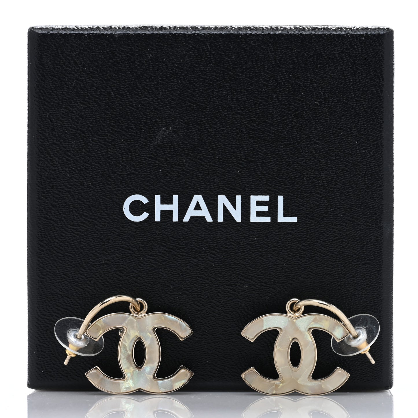 Pearlized Enamel CC Dangle Earrings Gold
