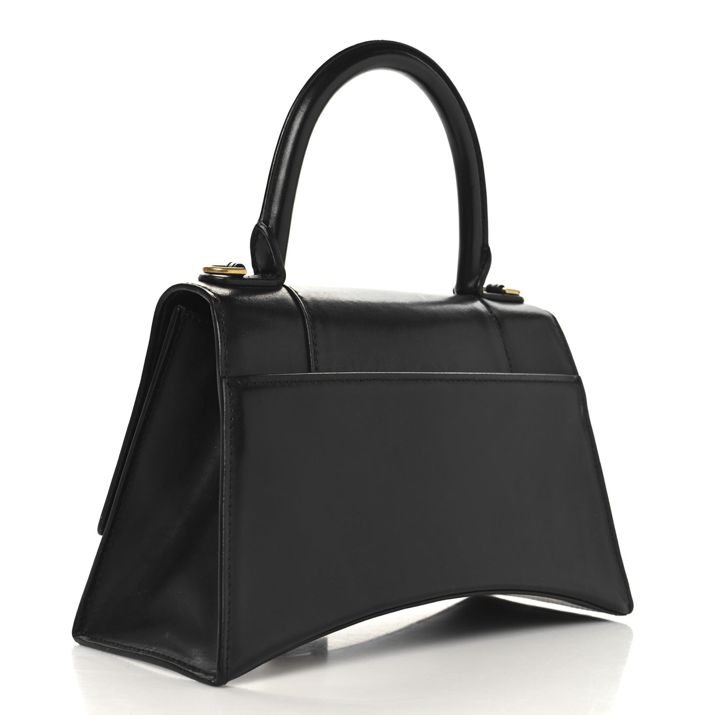 Shiny Box Calfskin Small Hourglass Top Handle Bag Black