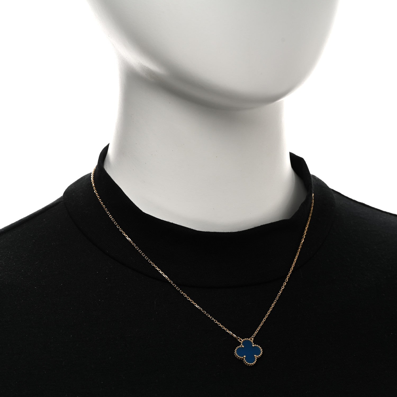 Van Cleef & Arpels 18K Yellow Gold Blue Agate Vintage Alhambra Pendant Necklace 2 of 5