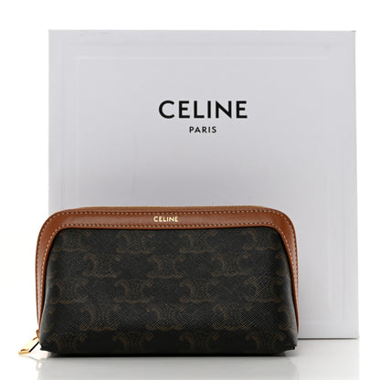 Celine Triomphe Canvas Calfskin Small Cosmetic Pouch Tan 9 of 9