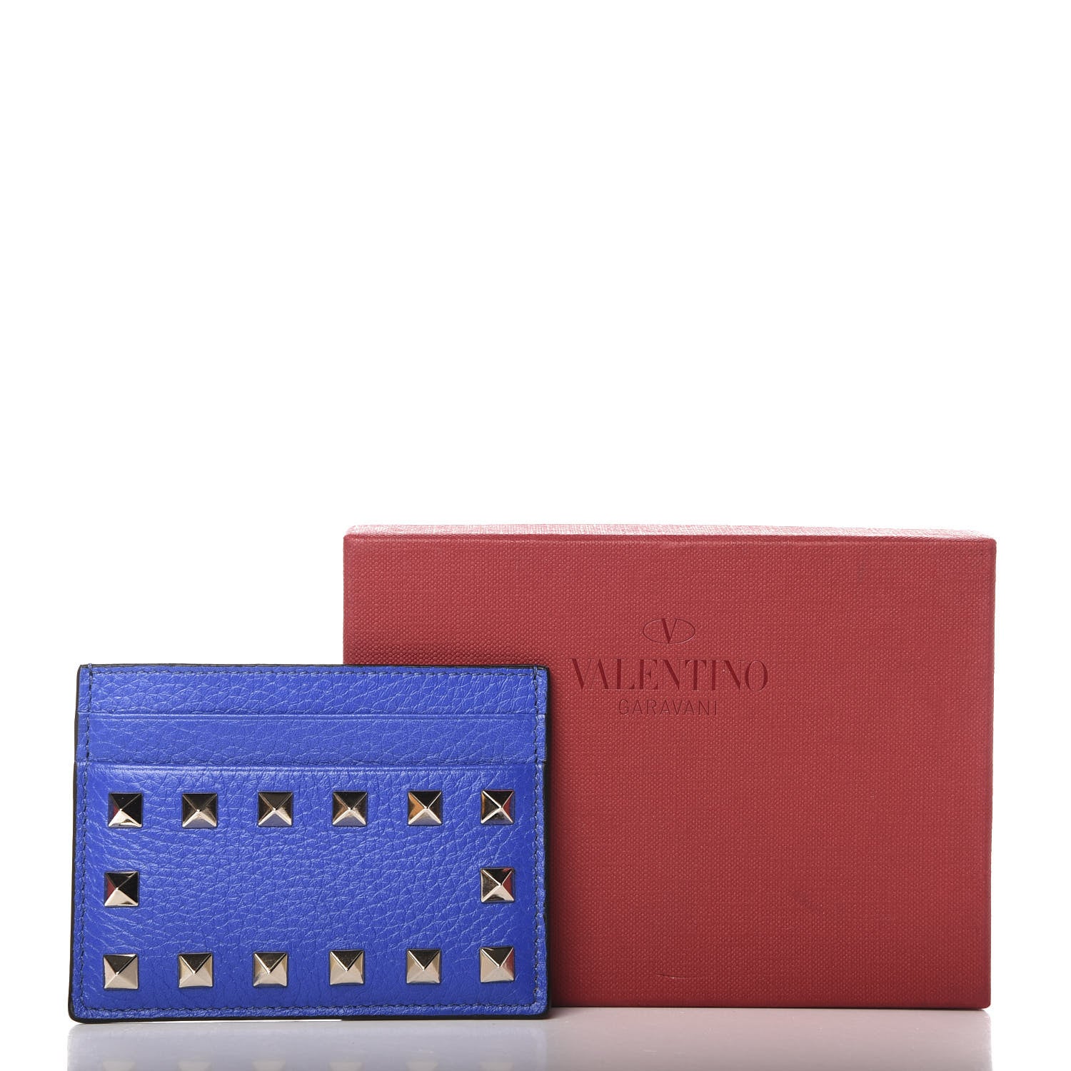 Valentino Garavani Pebbled Calfskin Rockstud Card Holder Acid Blue 7 of 7