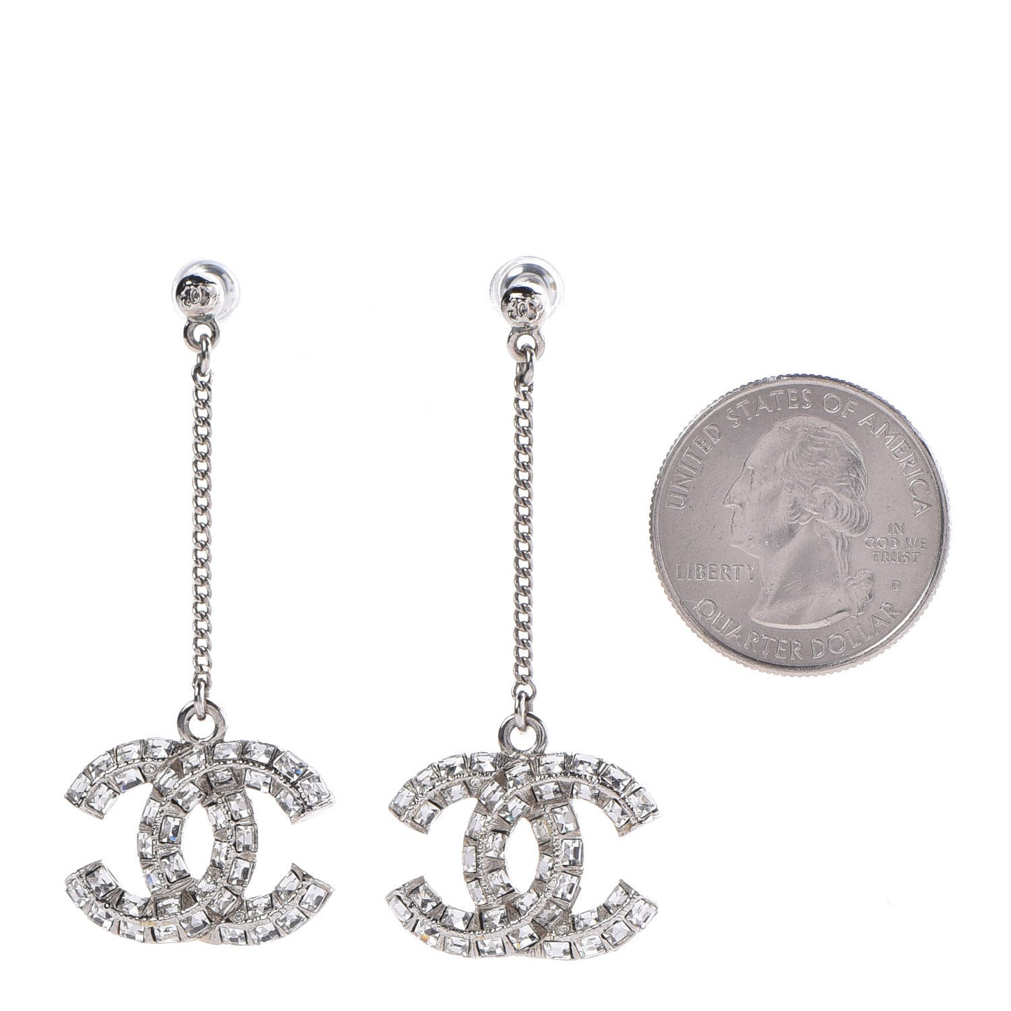 Baguette Crystal CC Dangle Earrings Silver