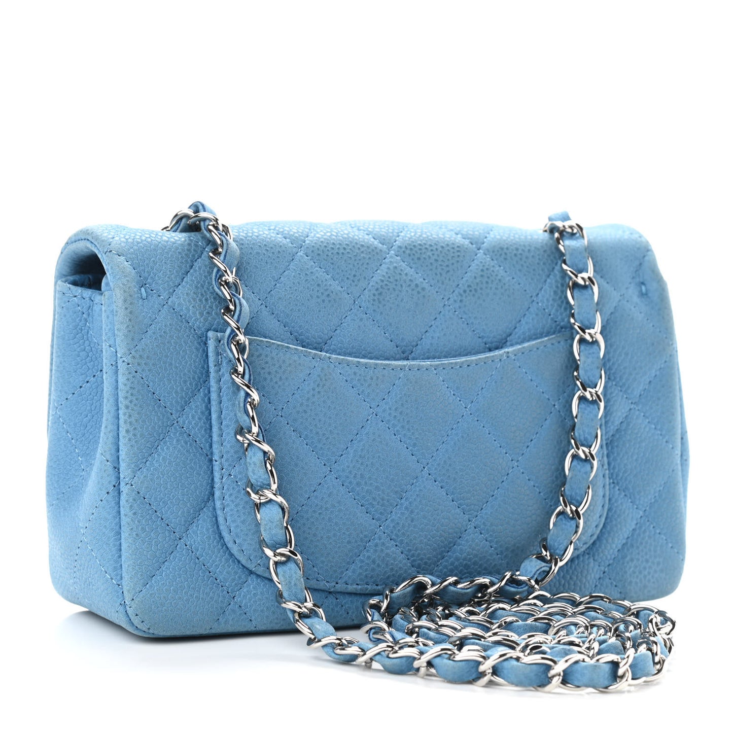 Iridescent Caviar Quilted Mini Rectangular Flap Light Blue