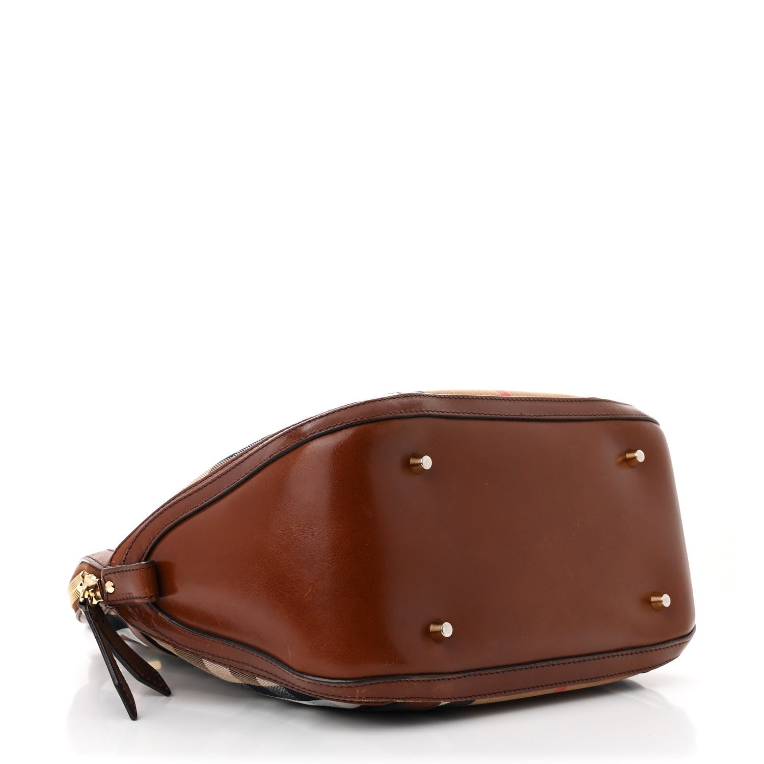 Burberry Bridle Calfskin House Check Medium Orchard Bowling Bag Dark Tan 4 of 13