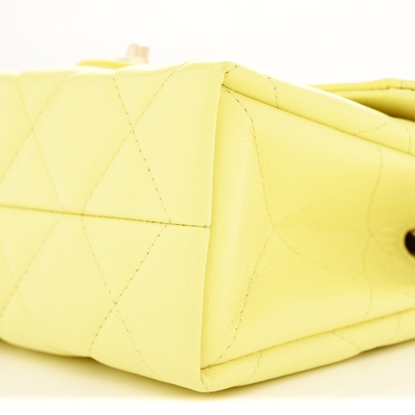 Caviar Quilted Retro Mini Twist Top Handle Clutch Flap Light Yellow