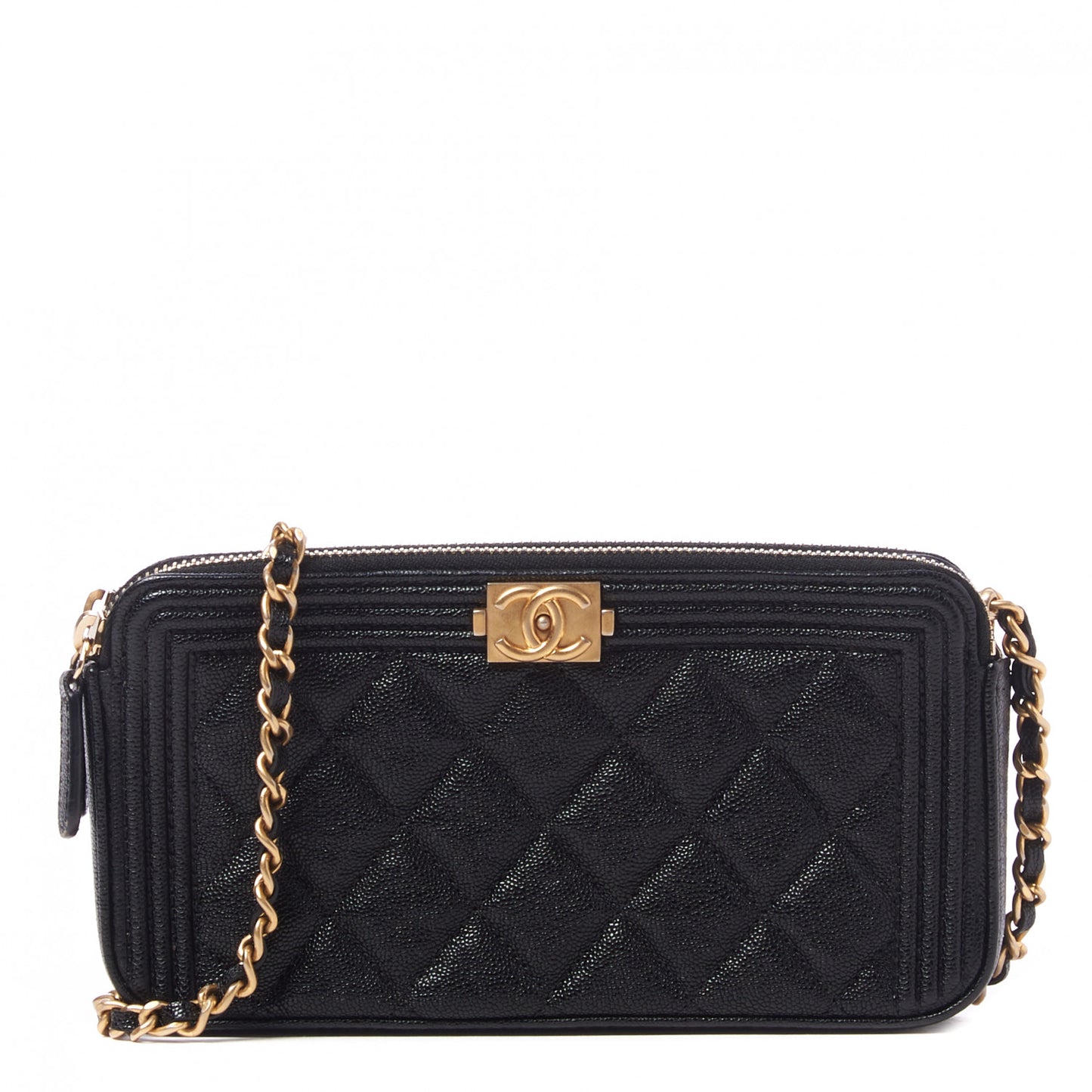 Caviar Quilted Small Boy Clutch With Chain Black