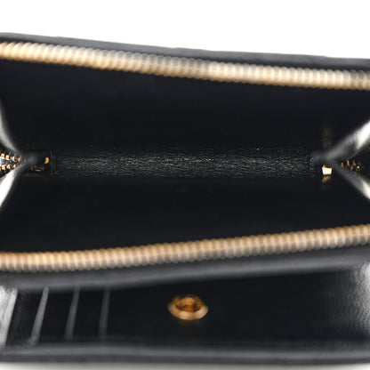 Saint Laurent Grain De Poudre Matelasse Chevron Monogram Compact Zip Around Wallet Black 6 of 14