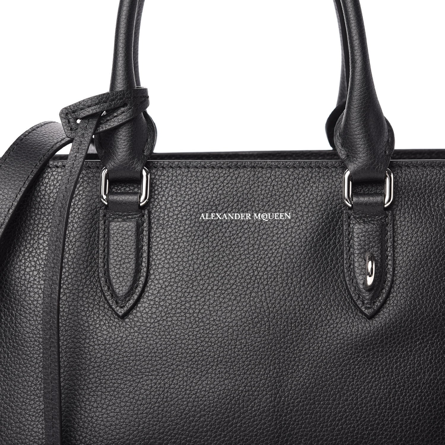 Alexander McQueen Pebbled Calfskin Small Skull Padlock Zip Around Tote Black 10 of 10