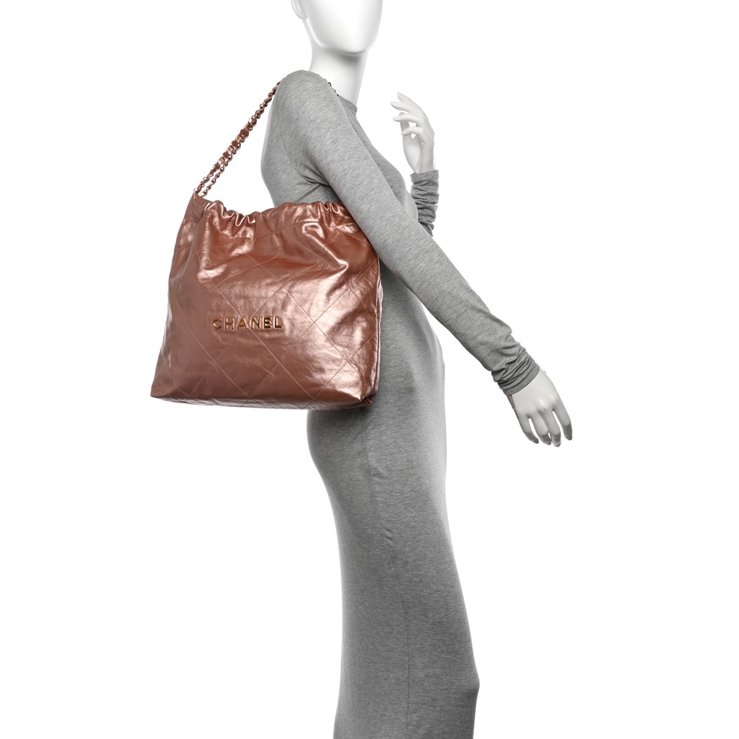 Metallic Calfskin Quilted Chanel 22 Copper