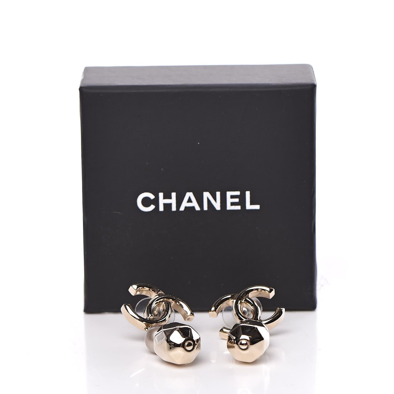 Chanel Metal Bead Pearl CC Drop Earrings Golden 5 of 5