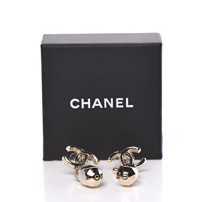 Chanel Metal Bead Pearl CC Drop Earrings Golden Pearly White 5 of 5